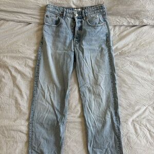 Light wash denim straight jeans